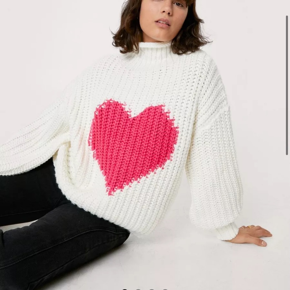 Nasty gal pink Heart Pattern Super Chunky Knit Sweater